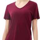 Merino Protect 100% Merino Wool V Neck T-Shirt for Women Short Sleeve Base Layers Odor Resistance Tops for Outdoor Hiking (Small, Dark Red)