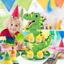 3 Tier Dinosaur Cupcake Stand Party Decorations,Dinosaur Themed Cupcake Holder Decorations with 24Pcs Dinosaur Cupcake Wrappers and Toppers,Cupcake Display Holder Birthday Party Supplies