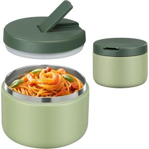 12oz Insulated Vacuum Food Jar with Buckle Lid Wide Mouth Soup Thermo for Hot Food Kids Leakproof Stainless Steel Lunch Container- Green- 1 Pack