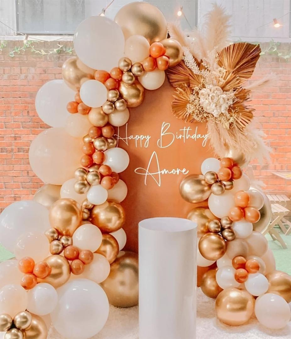2 x PageebO Orange and Gold Balloon Garland Arch Kit-141Pcs Cream White Orange Gold Balloons for Birthday Thanksgiving Day Wedding Decoration Baby Shower Decorations Birthday Party Decoration