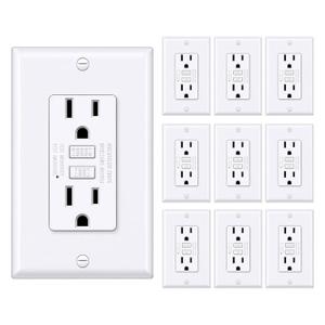 BESTTEN GFCI Outlet 15 Amp with Super Slim Design, GFI Electrical Outlet with LED Indicator, Non-Tamper-Resistant GFCI Receptacle, Wallplate Included, ETL Certified, 10 Pack, White