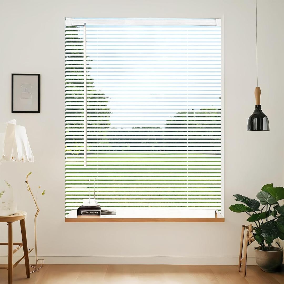 Cordless Vinyl Mini L Blinds 41" W x 48" H, 1" Slat White Horizontal Windows L Blind for Door, Shades, Camper, Light Filtering, Interiors, Arrive 1/2 Inch Narrower Indoor