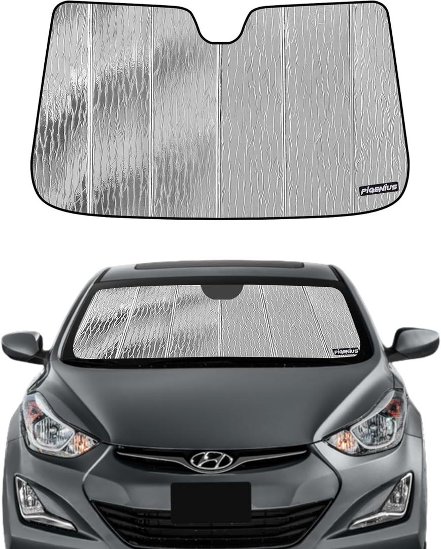 Pigenius Windshield Sunshade for Hyundai Elantra 2011-2016 Elantra Coupe 2013-2014, Reversible Silver/Black