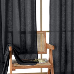 OWENIE Colin Black Curtains 84 Inches Long for Bedroom Living Room 2 Panels Set, Semi Sheer Light Filtering Soft Linen Textured Curtain, Modern Rod Pocket Drapes, 2 Panels, Each 42 x 84 Inch