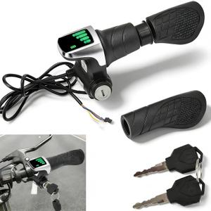 1 Pair 36v Electric Bike Throttle with LCD Display (Power Indicator), Universal 36v Half-Twist Throttle, Grip Lock Key Set Ebike Throttle for Ebike Motorcycle Scooter