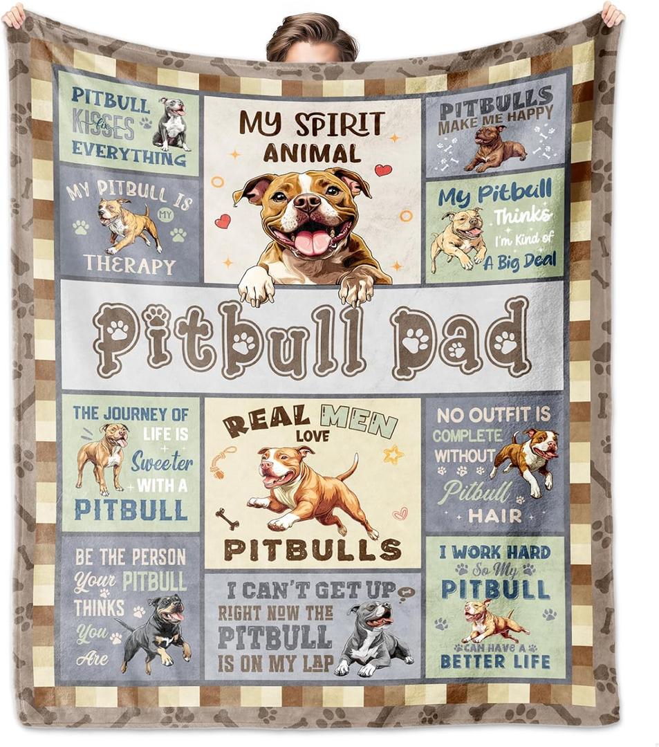 Pitbull Dad Gifts, Pitbull Throw Blankets 60''x50'', Pitbulls Gifts for Men, Gift for Pitbulls Dog Owners Lovers Men Dad Boys Decorations Blanket for Christmas Fathers Day Birthday
