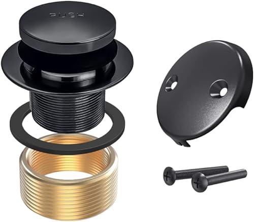 Tub Drain Tip-Toe Trim Set with Two-Hole Overflow Faceplate,Bath Tub Drains Conversion Kit with Universal Fine/Coarse Thread,Replacement Bathtub Drain Stopper Assembly(Matte Black)