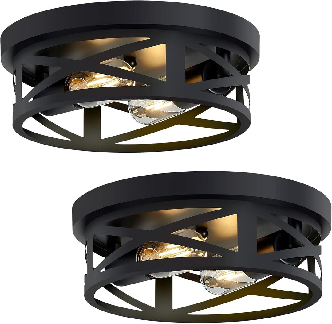 Flush Mount Ceiling Light Fixture,Black 2-Light Hallway Light Fixtures Ceiling,Light Fixtures Ceiling Mount for Farmhouse,Kitchen,Hall,Bedroom,Bathroom (2 Pack) (10.63inch)