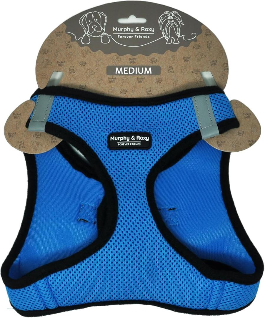 Murphy & Roxy Mesh Harness (Blue, M) - Lightweight, Reflective Strips