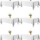White Rectangle Table Cloth - 6 Pack, 60"  102" Washable Fabric Tablecloth for 5FT Tables, Wrinkle-Resistant & Heat-Proof Table Cover for Weddings, Dinners & Parties