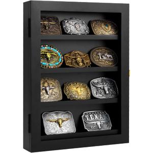 3" Belt Buckle Display Case 1612 Black Shadow Box with Glass Door Wall-Mounted Belt Buckle Holder & Display Frame for Collectibles Home Decor Picture Frame (For Belt Buckles Under 3" in Height Only)
