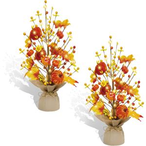 2 Pcs Fall Decorations for Home 18 Inch Fall Tree, Fall Decor Fake Pumpkin Berry Maple Leaves Table Centerpieces, Autumn Harvest Home Decor for Halloween Thanksgiving Party