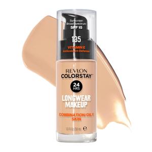 Revlon Liquid Foundation, ColorStay Face Makeup for Combination & Oily Skin, SPF 15, Medium-Full Coverage with Matte Finish, 135 Vanilla, 1 Fl Oz