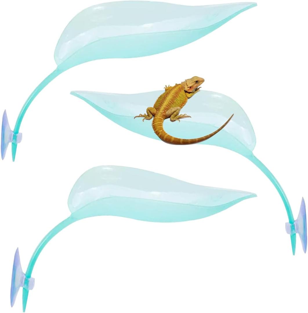 Delllala Crested Gecko Tank AccessoriesCrested Gecko HideFrog Habitat PlatformGecko Wall Climbing Toy &Reptile Branches3PCS (Light Blue)