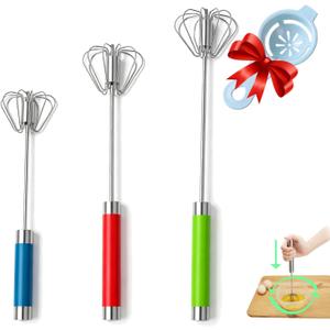 Semi-automatic Whisk, Stainless Steel Egg Beater, Hand Push Rotary Whisks Mixer Stirrer for Making Cream, Whisking, Beating and Stirring (3 Color2)