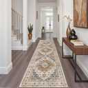 Madane Runner Rug 2x8, Washable Hallway Runner Rugs, Non-Slip Low-Pile Soft Kitchen Rug Runner Laundry Room Rug, Vintage Throw Entry Foyer Mat for Entrance Living Room (Turmeric/Grey, 2 x 8)