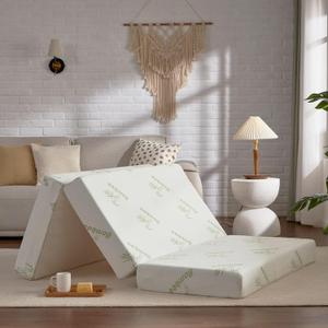 SINWEEK Memory Foam Folding Mattress, 4 Inch Foldable Trifold Mattress Topper, CertiPUR-US Certified Guest Bed with Cooling Cover & Waterproof Lining (Queen (78" x 58"))