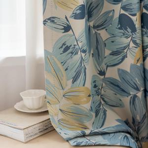 Blue Leaf Blackout Curtains for Bedroom Patterned 84 inches Long 2 Panels Room Darkening Window Drapes for Living Room (52"W x 84"L (Pack of 2))