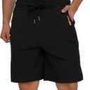 Men's 7" Athletic Hiking Shorts Quick-Dry Lightweight Gym Running Shorts with Zipper Pockets for Outdoor Workout (Black, M)