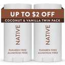 Native Deodorant Contains Naturally Derived Ingredients, 72 Hour Odor Control, Deodorant for Women and Men, Aluminum Free, Coconut & Vanilla 2.3 oz (Pack of 2)