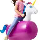 Hearthsong Hop N Go Inflatable Unicorn Riding Bouncy Hopping Toys for Kids Ages 5+ - Ride On Bouncer Animal Hopper Jumping Toys for Outdoor Games
