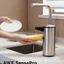 AIKE SensePro Automatic Soap Dispenser Type-C Rechargeable, Brushed Stainless Steel Finish 12.8 fl.oz. for Liquid Soap