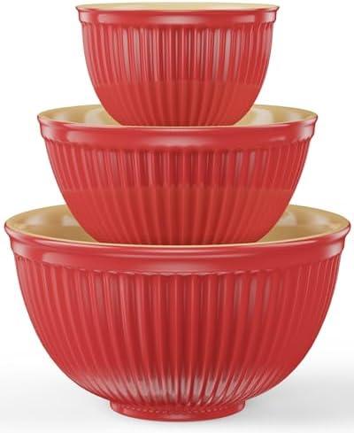 Omniware Simsbury Mixing Bowls, Set of 2 - Nesting Stoneware Bowls for Baking & Cooking - 30 oz, 75 oz, 112 oz - Dishwasher Safe, Durable Kitchen Essentials for Everyday Use (Red)