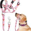 Dog Head Collar, Printed No-Pull Headcollar, Adjustable Dog Head Halter Gentle Lead with Safety Link, 3 Colors Muzzle Leash for Small Medium Large X-Large Dogs Easy Walks(Large, Mimosa)