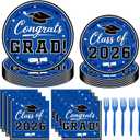 Blue Graduation Decorations 2026,200Pcs Black and Blue Graduation Plates and Napkins,Forks for Graduation Party Decorations,Class of 2026 Plates Graduation Party Supplies,Serve 50