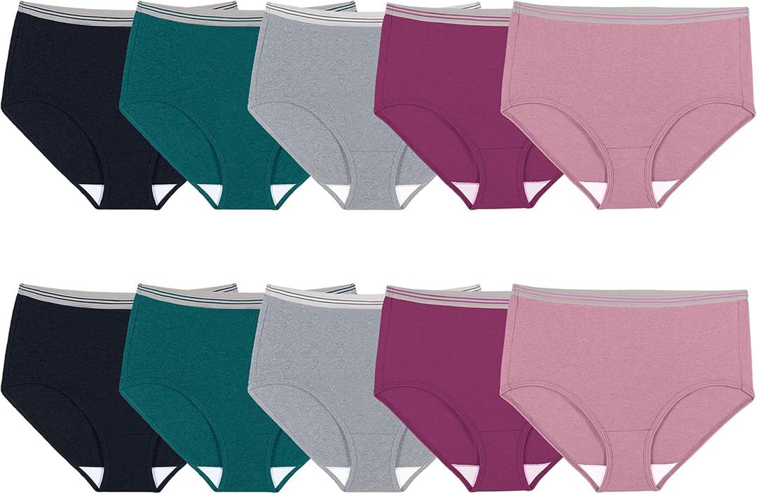 Fruit of the Loom womens Tag Free Cotton Panties (Regular & Plus Size) Briefs, Plus Size Brief - 10 Pack Assorted Heathers, 11 US