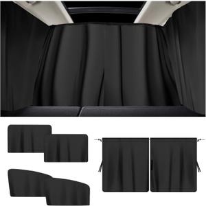 5PCS Car Window Shades,Auto Privacy Curtains with 4 Front&Rear Side Window Shade,98% Light Blocking Divider Curtain Baby Shades for Baby Sleeping Traveling Camping,Universal Car Accessories (Black)