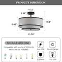 Farmhouse Close to Ceiling Light, 3-Light Flush Mount Ceiling Light Fixture with 2-Layer Fabric Shade, Modern Drum Ceiling Lamp for Hallway Bedroom Living Room (Black), D 15.74" x H 11.8"; Ceiling Canopy: 4.72" Diameter