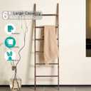 Blanket Ladder for The Living Room 6-Tier, Wooden Decorative Quilt Holder for Bed Room, Wall-Leaning Wood Towel Rack for Bathroom，Rustic Farmhouse Ladders for Display. (Washed Brown)