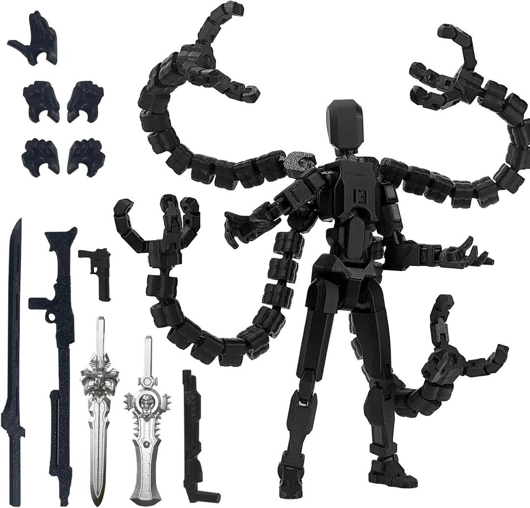 Assembly Completed T13 7.2inch Action Figure 3D Printed Multi-Jointed Movable T13 Nova 13 Robot 13 Action Figure Desktop Decorations for Game Lovers (Black)