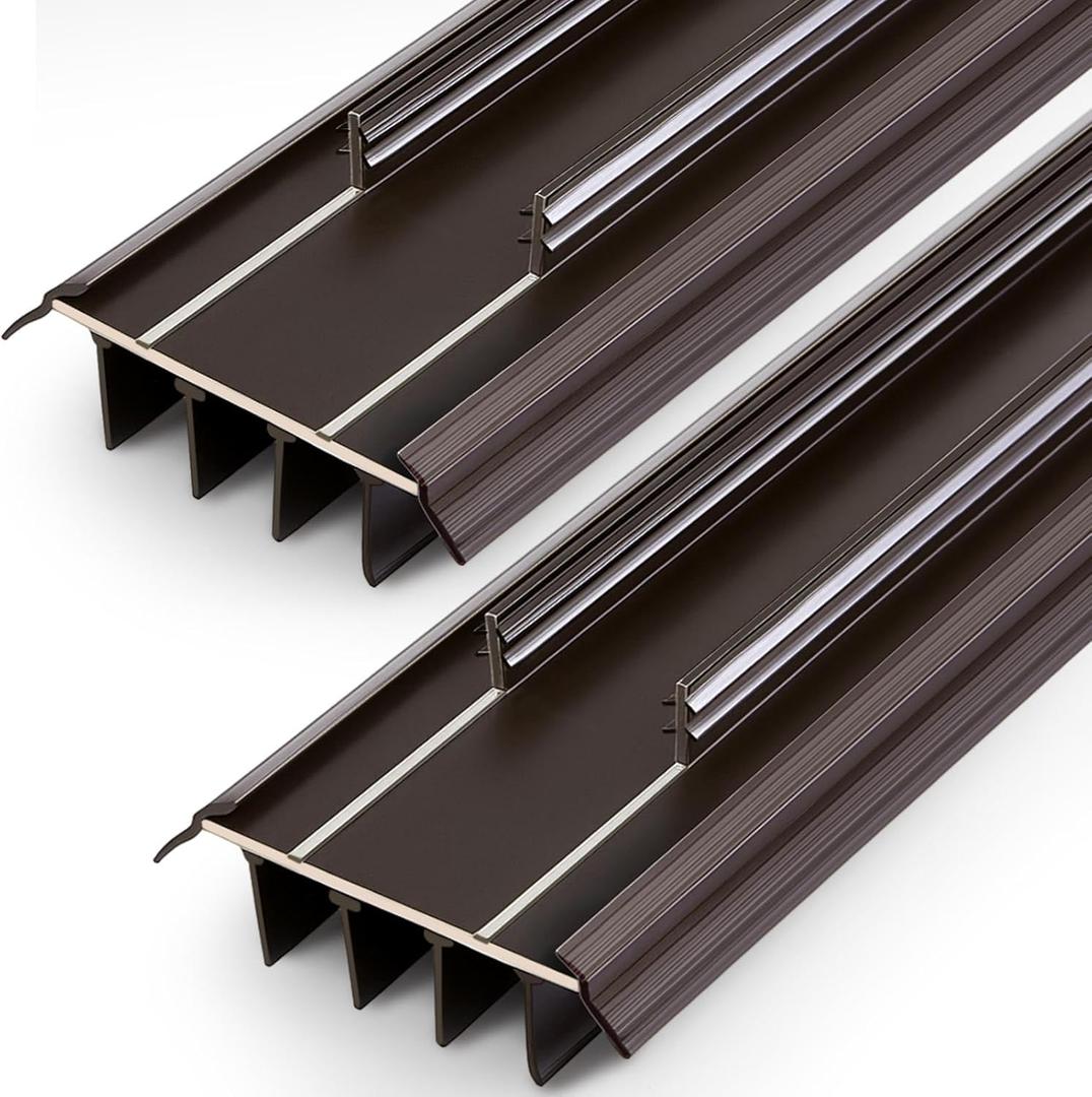 Pushglossy 2 Pcs Door Bottom 36" Long 1 3/4" Wide Replacement Threshold Seal with Vinyl Fins Weatherstrip Draft Stopper for Interior Exterior Doors(Brown,Kerf Style)
