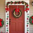 Pinkunn 2 Set Lighted Christmas Porch Decorations Christmas Front Door Ball Garlands with LED Lights Red Bow Xmas Light Bulb Ornaments for Front Door Xmas Tree Wreath Window Wall Indoor Outdoor Decor