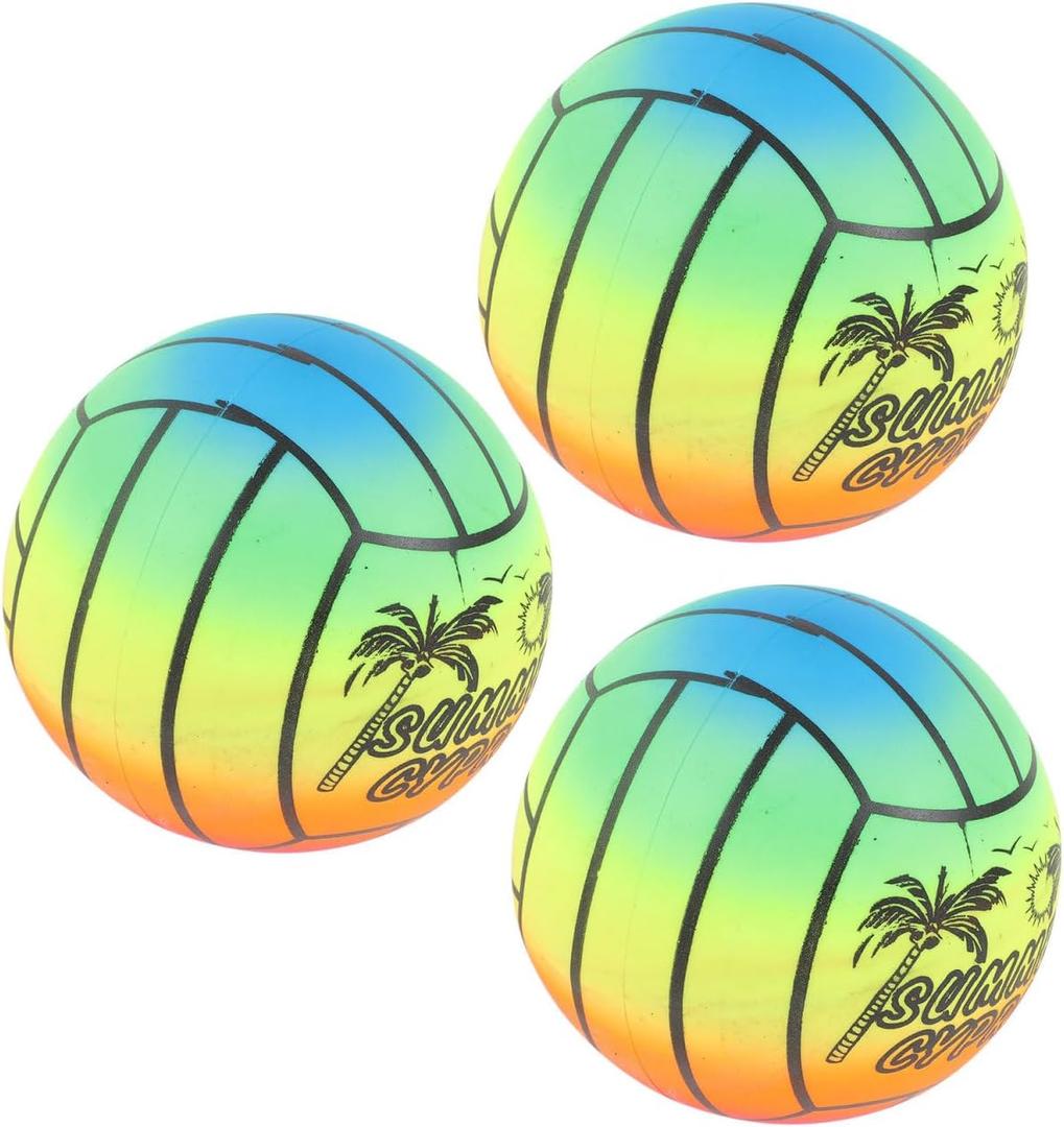Garneck 3 Pcs Elastic Rainbow Balls PVC Beach Play Balls for Indoor Outdoor Fun Games and Activities Random Pattern
