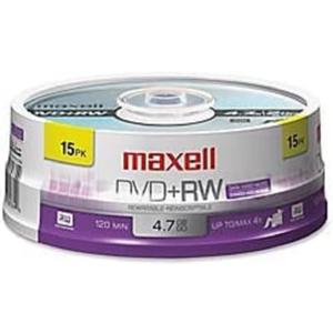 Maxell Dvd+rw Rewritable Disc, 4.7 Gb, 4x, Spindle, Silver, 15/pack (case)