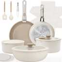 KIKCOIN Ceramic Cookware Set, 20 Pack Nonstick Pots and Pans Set with Detachable Handles, Healthy Frying Pans, Induction Dishwasher Oven Safe Kitchen Set, PFAS PFOA & PTFE Free (20 Pack, Beige with Taupe)