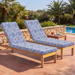 Kigley 72x21 Inch Outdoor Chaise Lounge Chair Cushions Set of 2, Pool Patio Chair Cushions for Outdoor Furniture Waterproof High-Density Foam Pad with Covers Non-Slip Ties Lawn Beach(Retro,Blue)