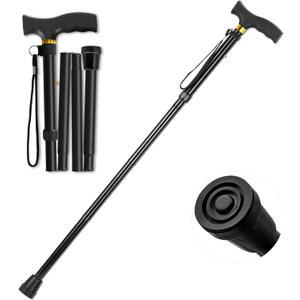 Walking Cane ANCKNE Cane for Woman | Lightweight, 5-Level Height Adjustable and Aluminum Folding Canes for Seniors | Ergonomic Wheeled Handle | Portable Walking Stick Collapsible Cane (Absolute Black)