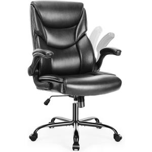 DUMOS PU Leather Office Chair - Ergonomic Executive Computer Desk Chairs with Adjustable Flip-up Armrest, Swivel Task Chair with Lumbar Support, Strong Metal Base,Inky (1pc)