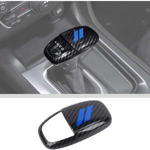 JWWY Gear Shift Shifter Knobs Cover Trim for 2015-2025+ Dodge Challenger Charger 2018-2023 Durango Interior Accessories Blue Carbon Fiber
