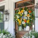 Spring Wreaths for Front Door Outside 24 Inch Yellow & White Spring Summer Wreath with Peony Rose Ranunculus Daffodil & Greenery, Indoor Outdoor Vibrant Hanging Season Decor for Wall Porch