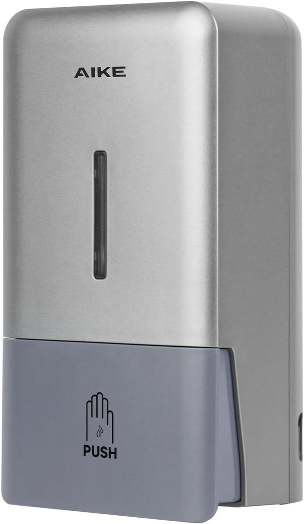 AIKE Wall Mount Liquid Soap Dispenser for Commercial Bathroom 27oz Large Capacity Manual Push Pump Silver