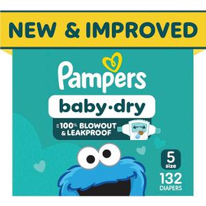 Pampers Diapers - Baby Dry - Size 5, 132 Count, Absorbent Disposable Infant Diaper
