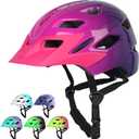 Kids Bike Helmet,Bavilk Kids Boys Girls Bike Helmets with LED Light Detachable Visor Children Youth Teen Multi-Sport for Skating Cycling Scooter Skateboard Adjustable & Lightweight 19.7"-22.4" (Glossy Pink Purple)