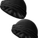 BEACE Silk Satin Lined Pre-Tied Turban Durag Head Wrap for Men & Women, Halo Turban Skull Cap Bonnet Hair Cover for Sleeping (Black)