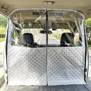 Car Divider Isolation Curtain Air-Conditioning Privacy Sun Protection and Heat Insulation Curtain Kits with Transparent Panel and Zipper for Fo/rd Tran/sit Custom Camper Van RV