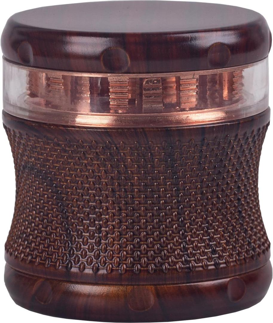 4-Piece Spice Grinder with Magnetic Lid, Resin Wood Grain Grinder with Integrated Screen & Transparent Storage Chamber, Manual Kitchen Seasoning Grinder (black)